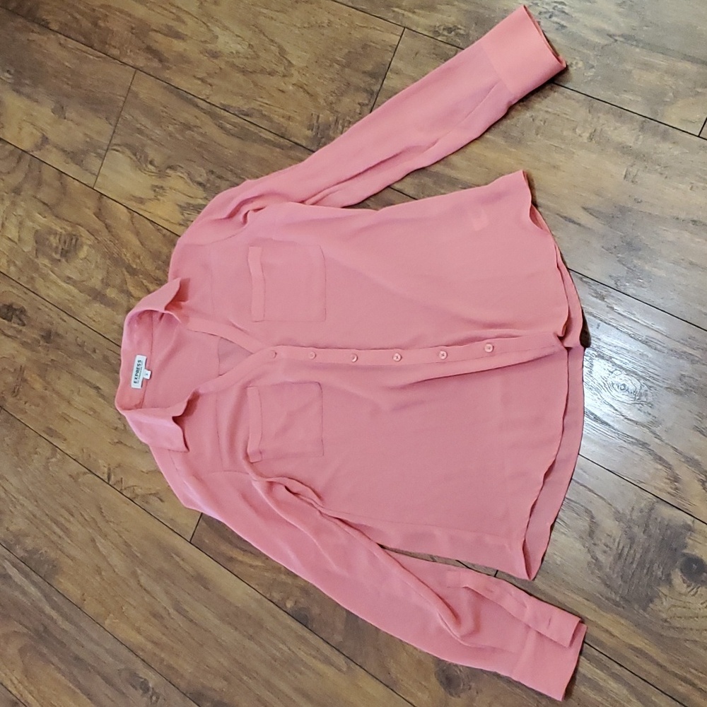 Express Portofino Coral Pink Button Down Shirt Small NWOT